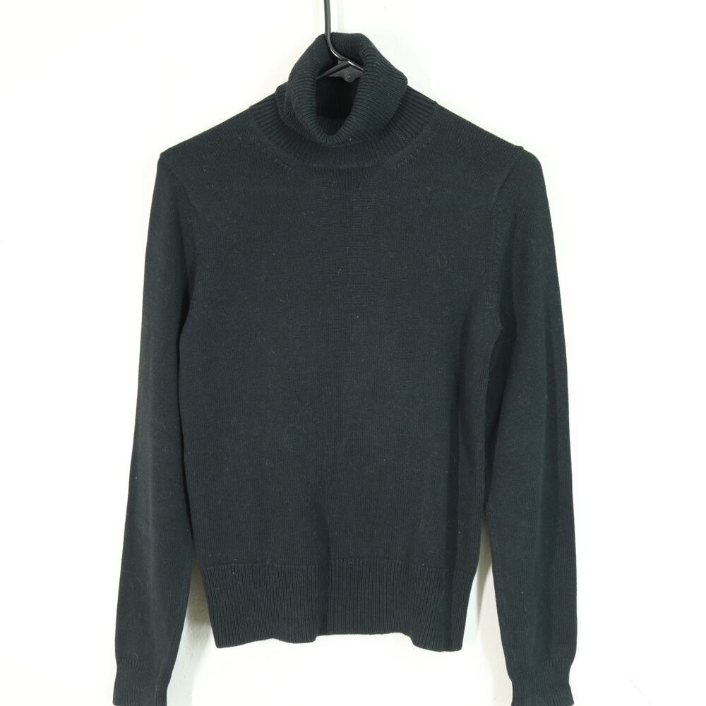 Ann Taylor Turtleneck Sweater S Black Cotton Blend Long Sleeve Ribbed Neck Cuffs